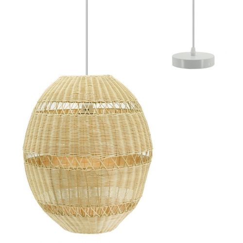 Suspension Boule En Rotin Naturel Ajouré Et Métal Diamètre 42 Cm