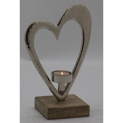 Photophore Coeur En Aluminium Et Bois De Manguier