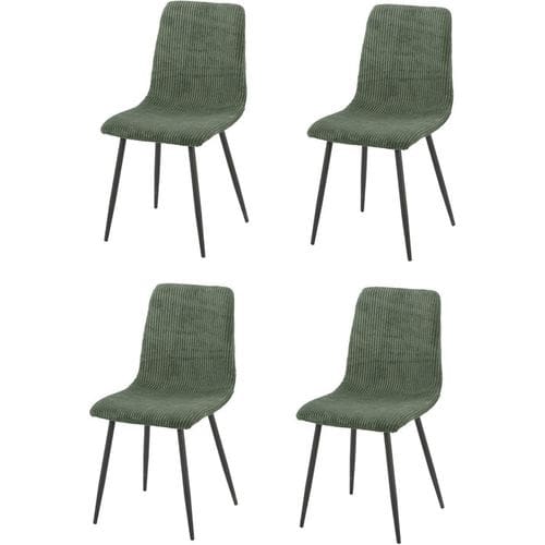 Lot De 4 Chaises Bobby Pieds Métal Noir Assise Velours Côtelé Vert Kaki