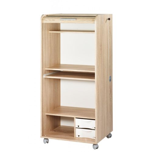 Armoire Informatique Mobile Chêne 2 Tiroirs 5 Niches L 65.2 H 139.9 P 53.1 Cm - Coloris: Bambous 912