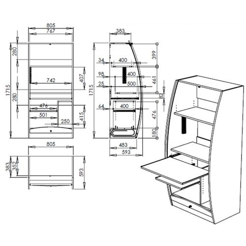 Armoire Informatique Galbée 80 Cm Chêne 6 Niches