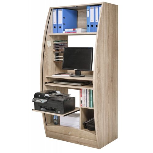 Armoire Informatique Galbée 80 Cm Chêne 6 Niches