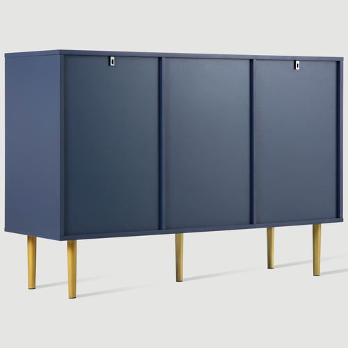 Commode 2 portes et 3 tiroirs 82x120x40, étagère réglable, pour salon, chambre, bleu