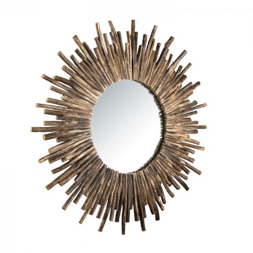 Laly - Miroir Rond Marron 90x90cm Soleil Branches Bois Teck