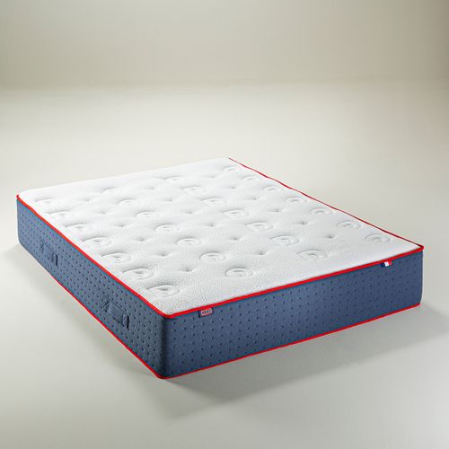 Ensemble - Matelas Ressort Ferme + Sommier Le Veritable 140 X 190 Cm Blanc, Bleu Foncé