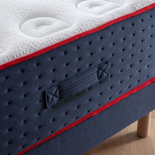 Ensemble - Matelas Ressort Ferme + Sommier Le Veritable 140 X 190 Cm Blanc, Bleu Foncé