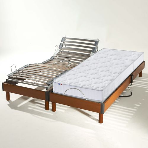 Lit Electrique Matelas Latex 5 Zones + Sommier Electrique 2x70x190 Reglage Fermete Lombaire