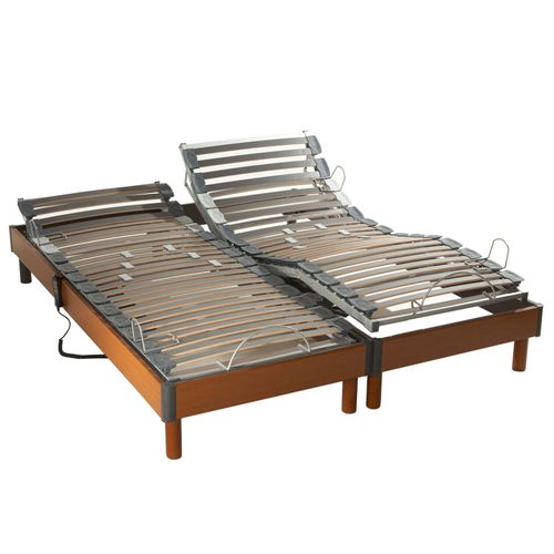 Lit Electrique Matelas Latex 5 Zones + Sommier Electrique 2x70x190 Reglage Fermete Lombaire