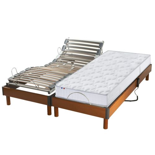 Lit Electrique Matelas Latex 5 Zones + Sommier Electrique 2x70x190 Reglage Fermete Lombaire