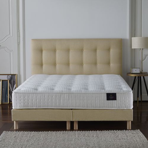 Ensemble Comete + Tete De Lit Capitonnee Matelas Ressorts Ensaches Jaune 180x200cm