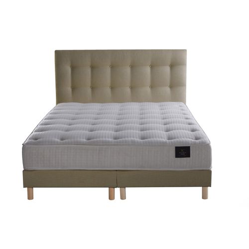 Ensemble Comete + Tete De Lit Capitonnee Matelas Ressorts Ensaches Jaune 180x200cm