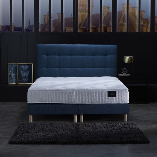 Ensemble Nova Tête De Lit Matelas Ressorts Ensaches Memoire De Forme Bleu Marine 180x200cm