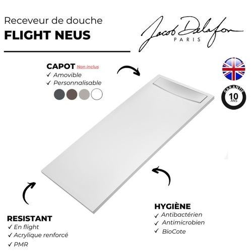 Receveur De Douche Antidérapant 160 X 80 Jacob Delafon Flight Neus Rectangle Blanc