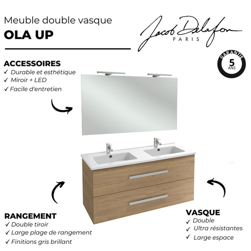 Meuble Double Vasque 120 Cm Jacob Delafon Ola Up Chêne Colorado Avec Miroir Et Spot