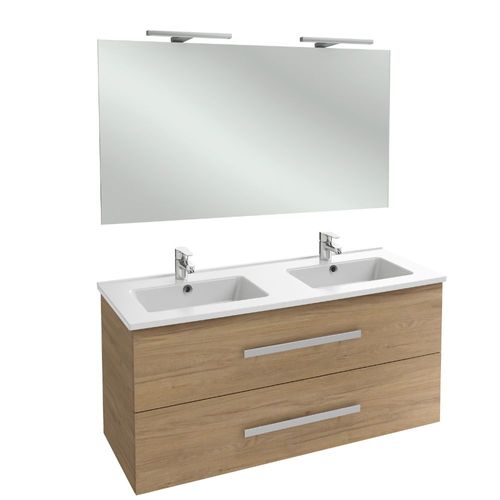 Meuble Double Vasque 120 Cm Jacob Delafon Ola Up Chêne Colorado Avec Miroir Et Spot