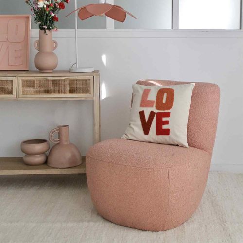 Fauteuil Eve Tissu Bouclette Rose Poudré