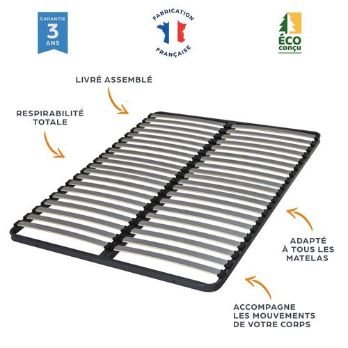 Sommier à Lattes 120x190 C221 - 40 Lattes Bois - Fabrication Française