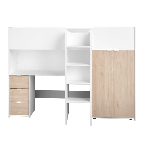 Lit Combiné Mezzanine Enfant - Décor Blanc Et Chêne - Sommier Inclus - 90x200 Cm - Tom