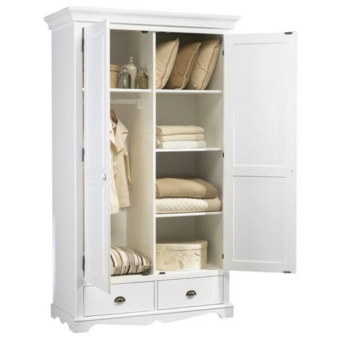 Armoire Penderie Blanche 2 Portes 2 Tiroirs