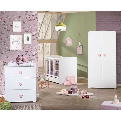 Chambre Complète Bébé Avec Lit 120x60cm, Commode à Langer Et Armoire 2 Portes