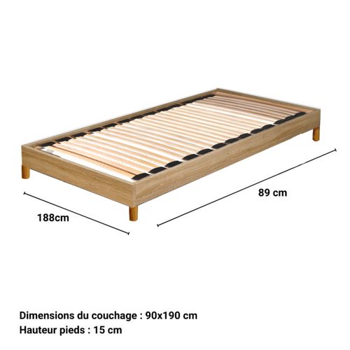 Sommier Sur Pied 90x190 26 Lattes Izar - Bois Blanchi