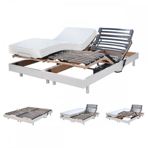 Ensemble 2 Sommiers Relaxation Électrique Flexpur 80x200 + 2 Matelas Mémoire De Forme / Blanc