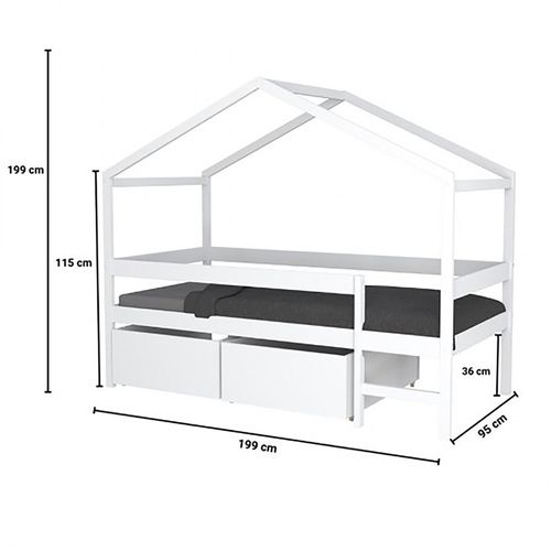 Lit Cabane Mi-hauteur 90x190 Sommier Et Tiroirs Inclus Penny - Blanc