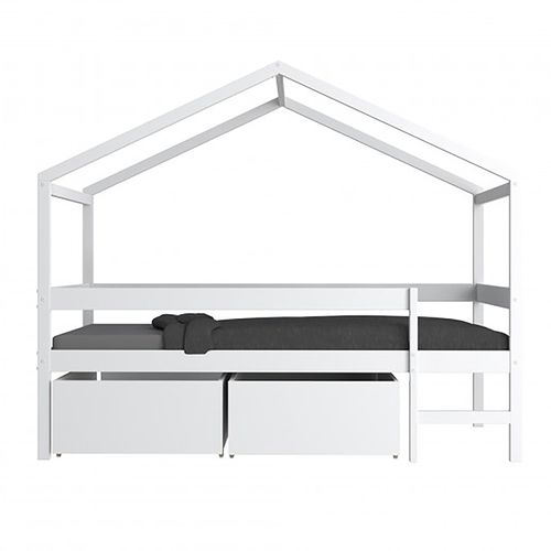 Lit Cabane Mi-hauteur 90x190 Sommier Et Tiroirs Inclus Penny - Blanc