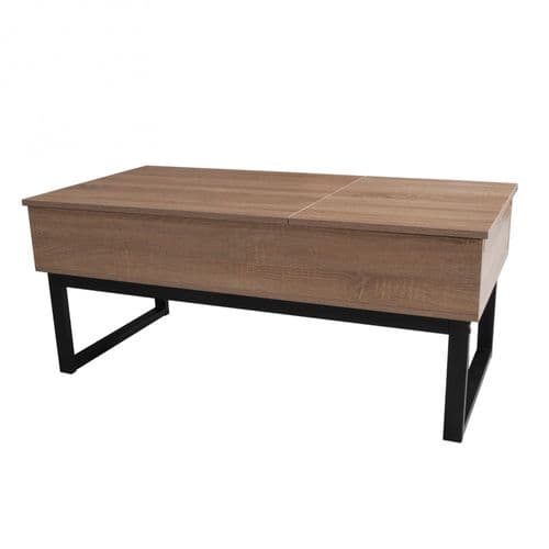 Table Basse Plateau Relevable Flower 110x55cm / Chêne Blanchi Et Métal Noir