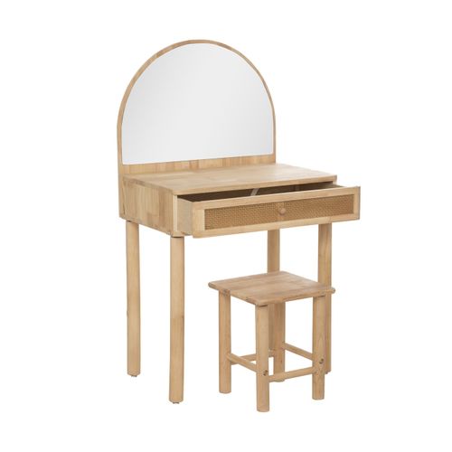 Coiffeuse Et Tabouret En Bois Avec Miroir Pour Chambre D'enfant