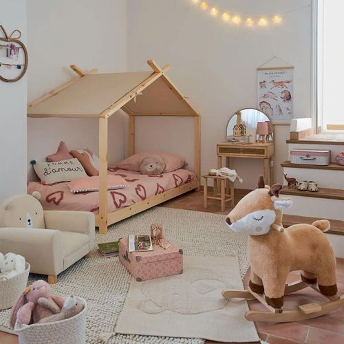 Coiffeuse Et Tabouret En Bois Avec Miroir Pour Chambre D'enfant