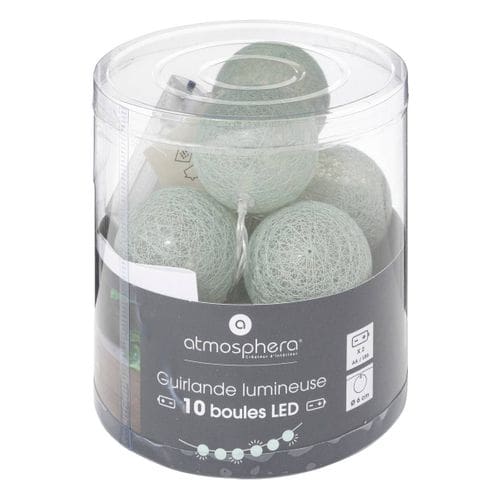 Guirlande Décorative à Piles 10 LED Boules En Coton Vert D 6 X L 165 Cm