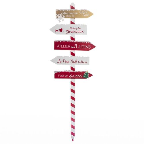 Déco De Noël Pancarte En Bois Rouge Et Blanc Enneigé H 120 Cm