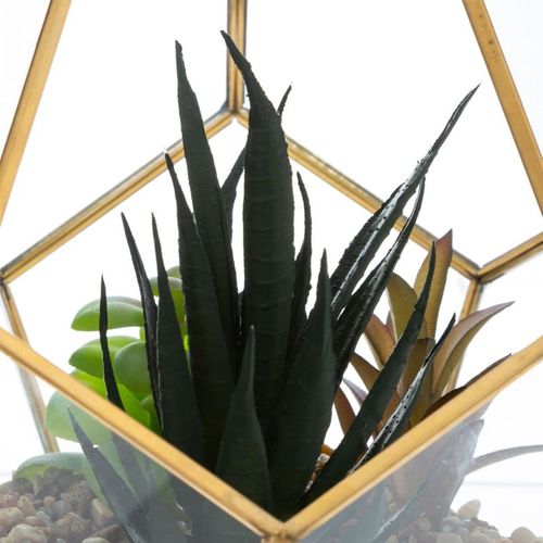 Plante Artificielle Dans Un Terrarium En Verre Et Métal  D 17 Cm