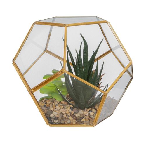 Plante Artificielle Dans Un Terrarium En Verre Et Métal  D 17 Cm