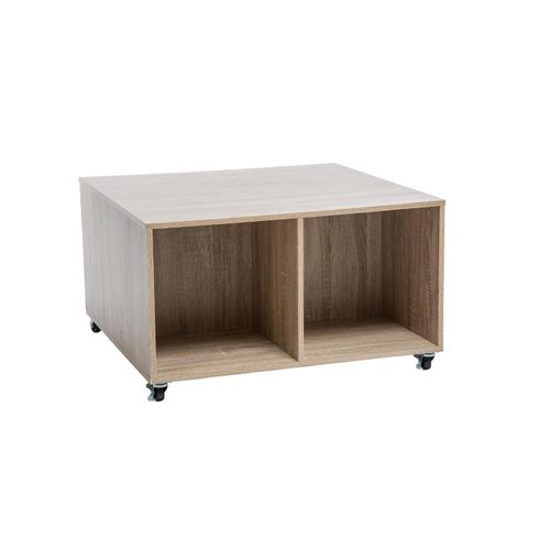 Table Basse En Bois Naturel 4 Cases Sur Roues