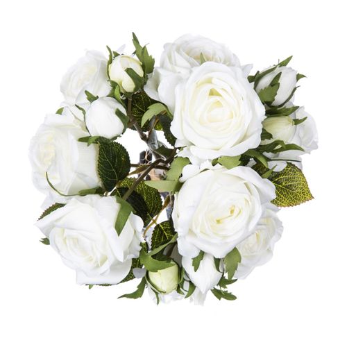 Bouquet De Fleurs Artificielles 14 Roses Blanches D. 23 X H. 40 Cm