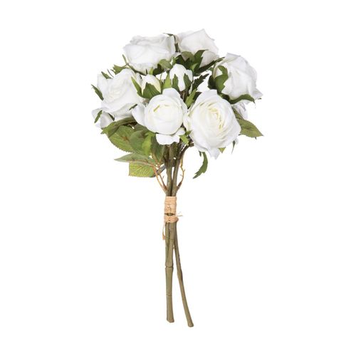 Bouquet De Fleurs Artificielles 14 Roses Blanches D. 23 X H. 40 Cm