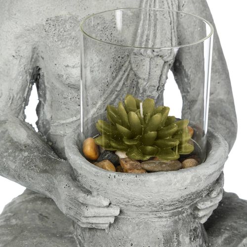 Photophore En Ciment "bouddha Assis" 40cm Gris