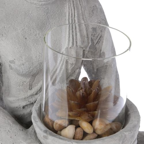 Photophore En Ciment "bouddha Assis" 40cm Gris