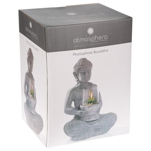 Photophore En Ciment "bouddha Assis" 40cm Gris