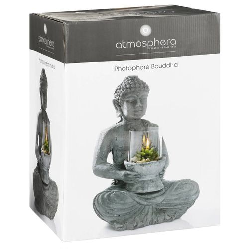 Photophore En Ciment "bouddha Assis" 40cm Gris