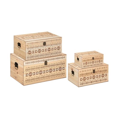 Set De 4 Malles De Rangement En Bois Sculpté