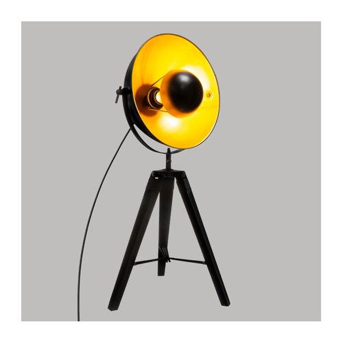 Lampe Trépied En Bois Et Métal Noir Vintage Loft H 71 Cm