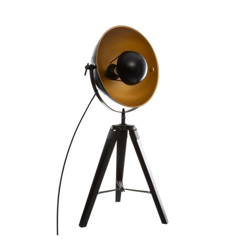 Lampe Trépied En Bois Et Métal Noir Vintage Loft H 71 Cm