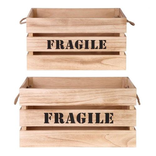 Lot De 2 Cagettes Déco "fragile" 54cm Naturel