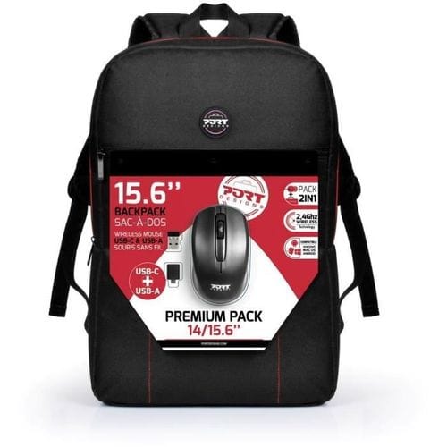 Sac A Dos Pour PC Portable + Souris Sans Fil Usb A et Type C - 15, 6 - Noir