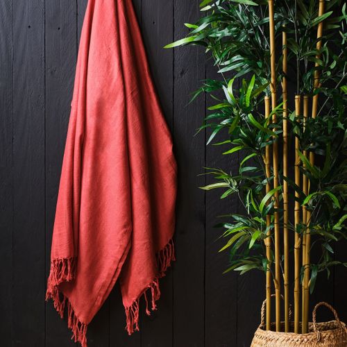 Serviette Fouta Fusain Spirit Garden En Coton - Rouge - 190x100 Cm