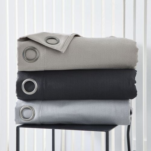 Rideau Isolant à Oeillets Uni Prestige Effet Chambray En Polyester - Gris Anthracite - 140x240 Cm