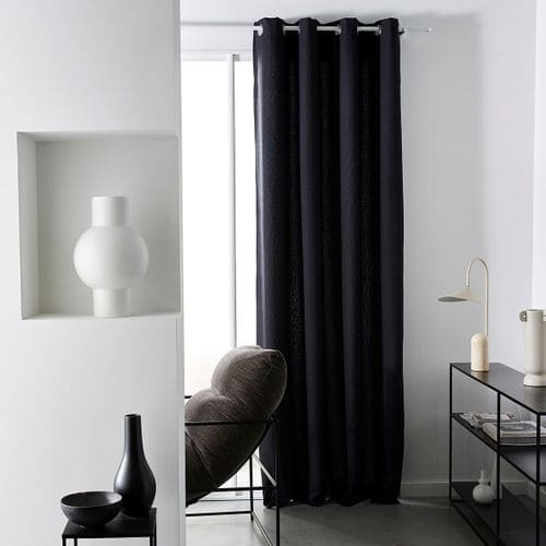 Rideau Isolant à Oeillets Uni Prestige Effet Chambray En Polyester - Gris Anthracite - 140x240 Cm